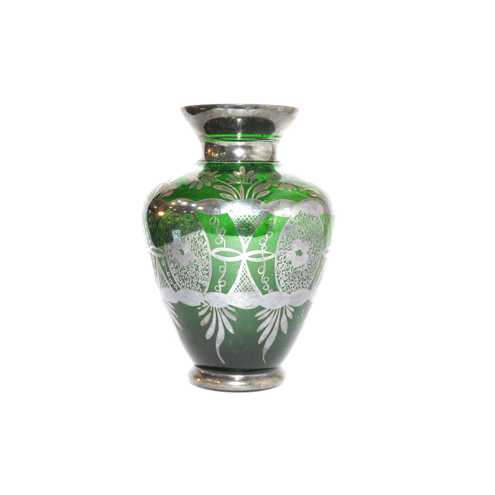 Vaso verde dipinto con argento