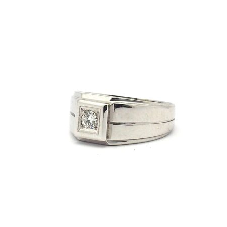 Anello Uomo d'Epoca in oro Bianco con Diamante - immagine 2