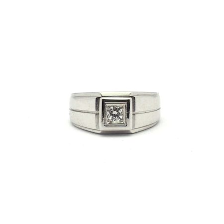 Anello Uomo d'Epoca in oro Bianco con Diamante - immagine 3
