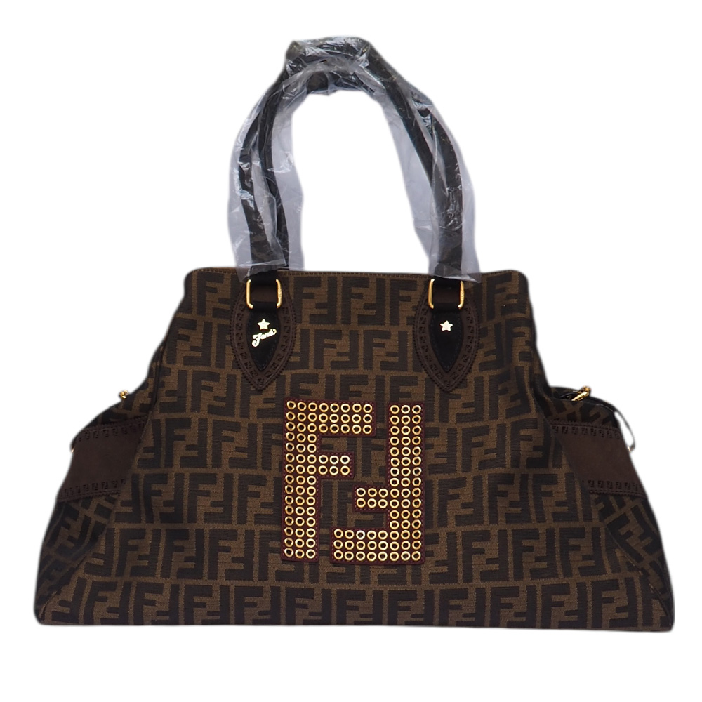 Borsa "Fendi" Grande Du Jour color Tabacco e Borchie