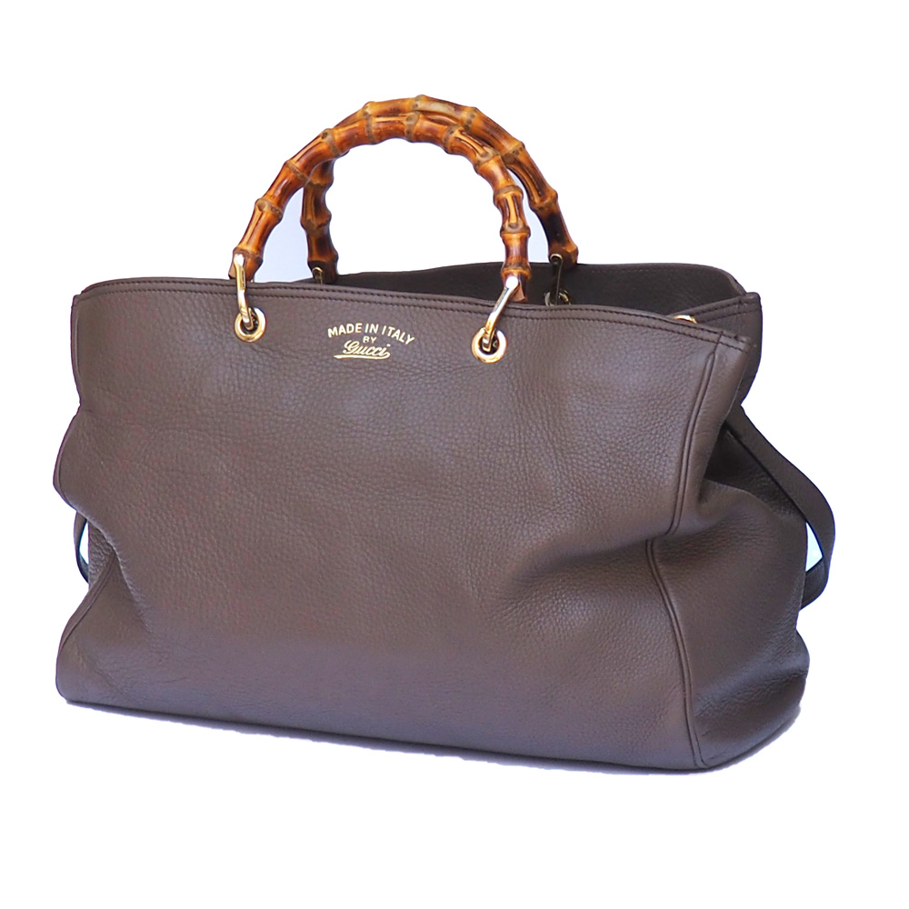 Borsa "Gucci" Bamboo Shopper in Pelle Martellata Tortora