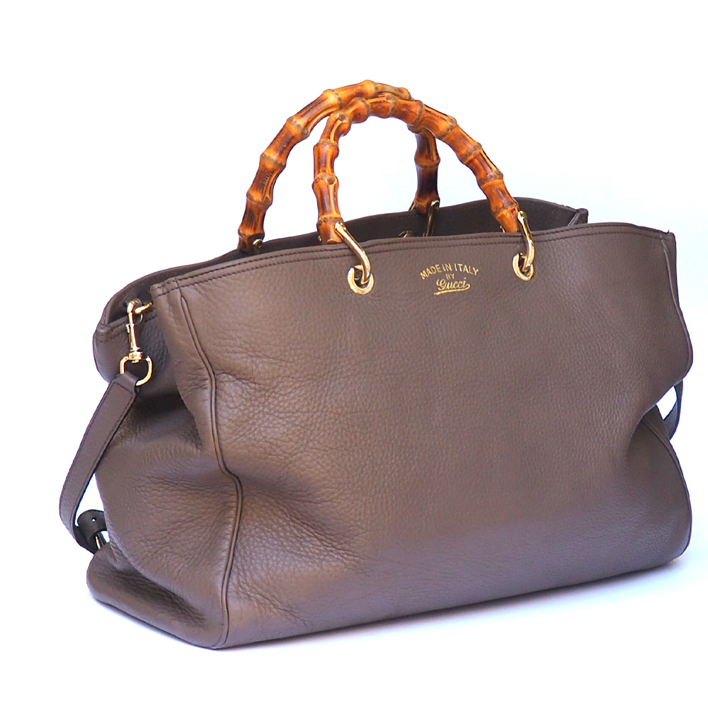 Borsa "Gucci" Bamboo Shopper in Pelle Martellata Tortora - immagine 2