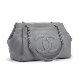 Borsa "Chanel" CC Tuck Tote in pelle Grigia
